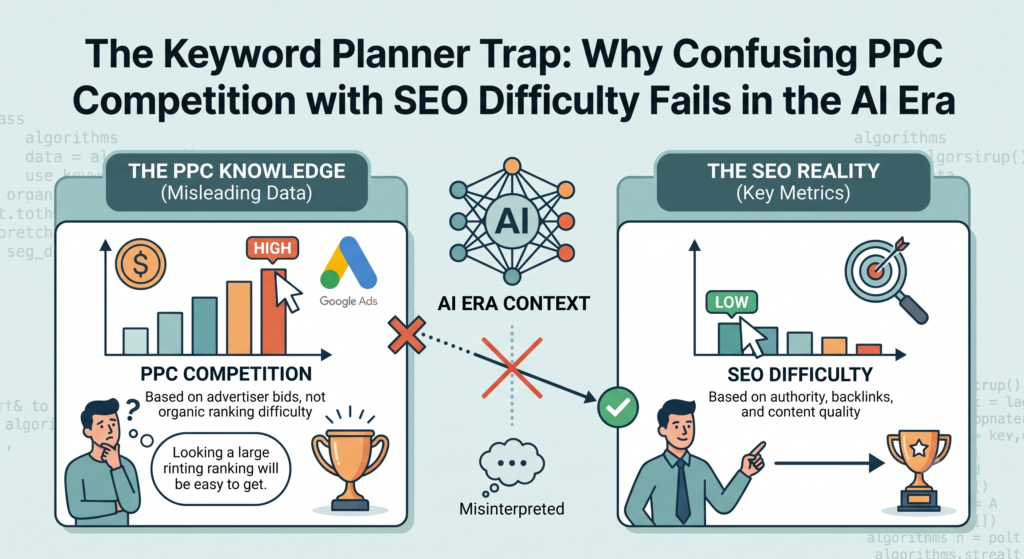 The Keyword Planner Trap: Why Confusing PPC Competition with SEO Difficulty Fails in the AI Era The Keyword planner trap
